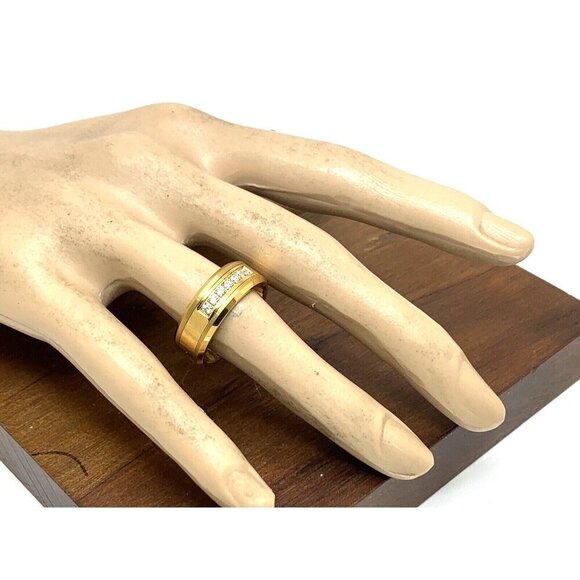 Men's Wedding Band Gold Tone Tungsten Cubic Zirconia 8mm Ring Size 10 - Picture 5 of 15